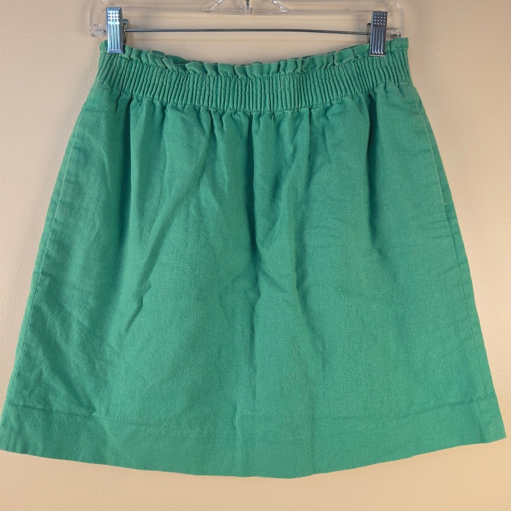 J.Crew Kelly Green Linen Cotton Blend Elastic Waist Mini Skirt Pockets Size 6